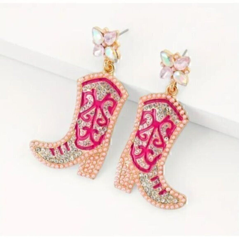 Western Y2K Style Alloy Jewelry Cow Girl Ear Ornamentsl Beaded Boots earrings